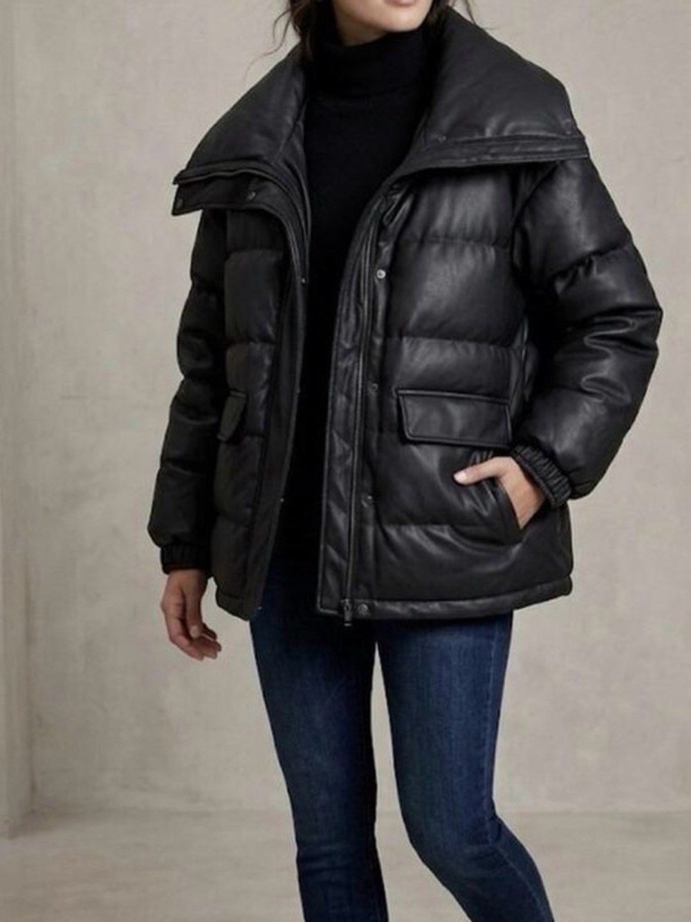Faux Leather Puffer Coat
